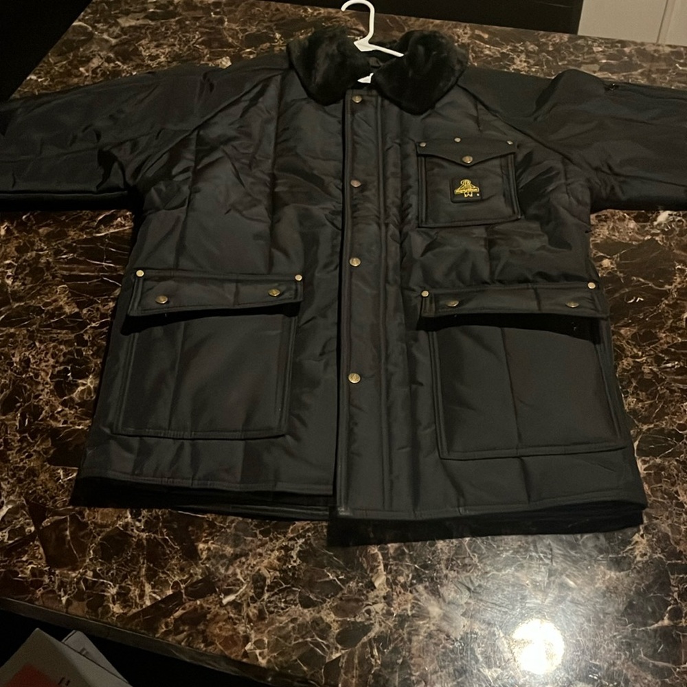 Men's Black Raincoat with Faux Fur Collar